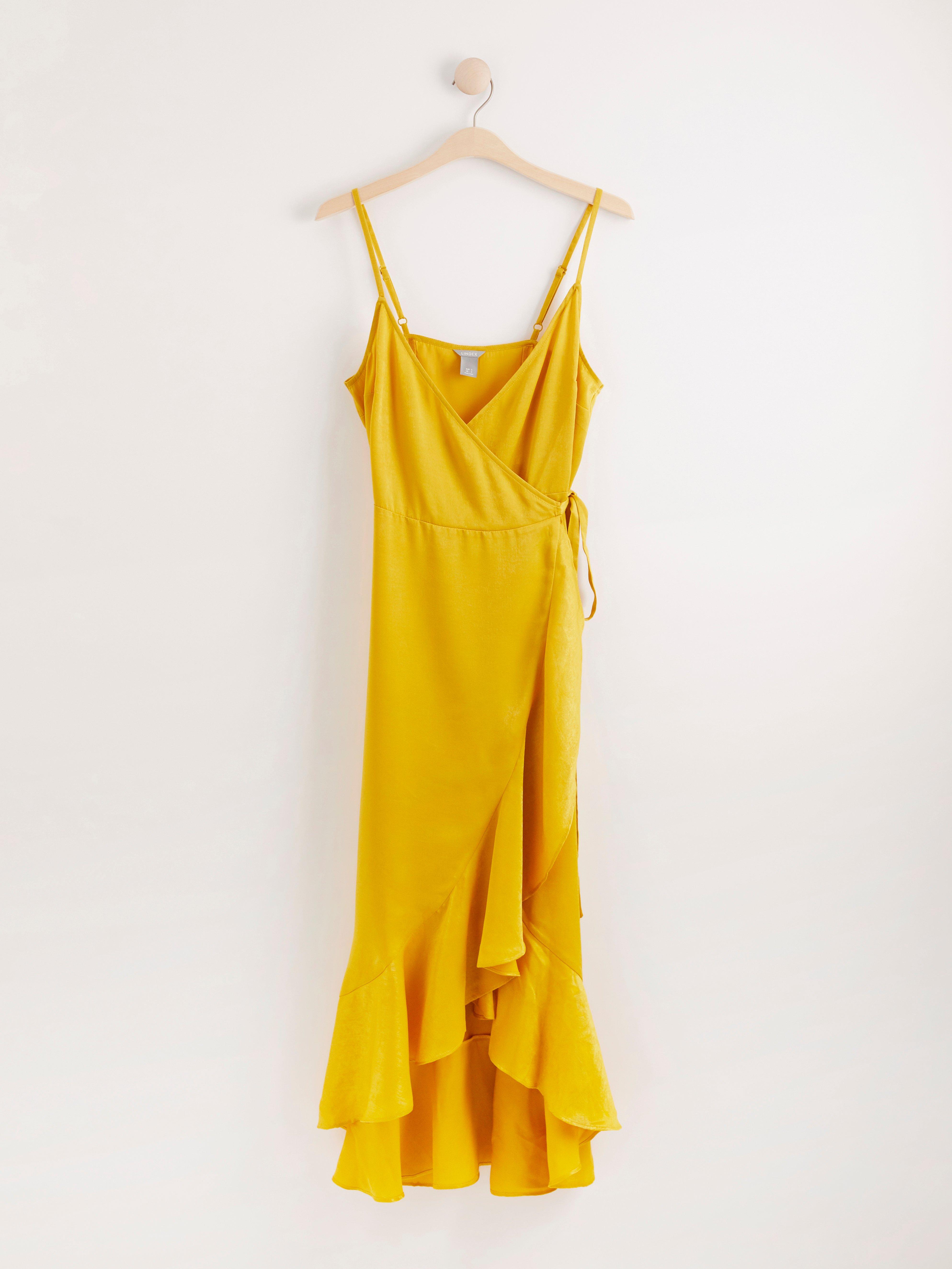 Yellow wrap dress with flounce | Lindex Europe